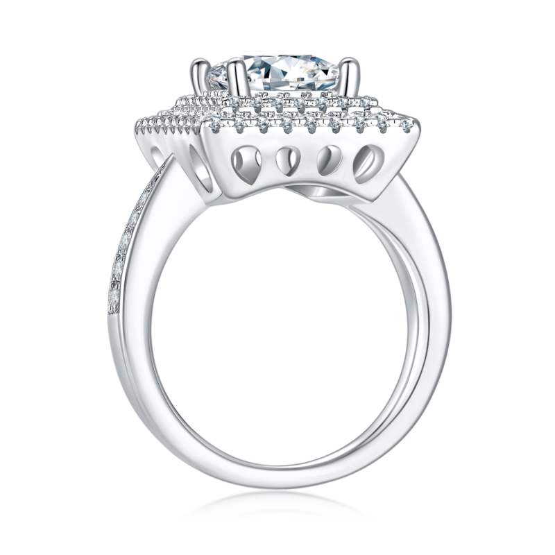 豪镶正方形S925银镀白金MoissaniteWomen's Ring2.0ctD级